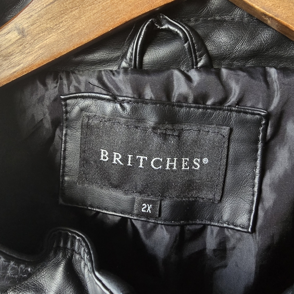 Britches Black Faux Leather Lined Zip Up Jacket Mens 2X - Picture 5 of 11